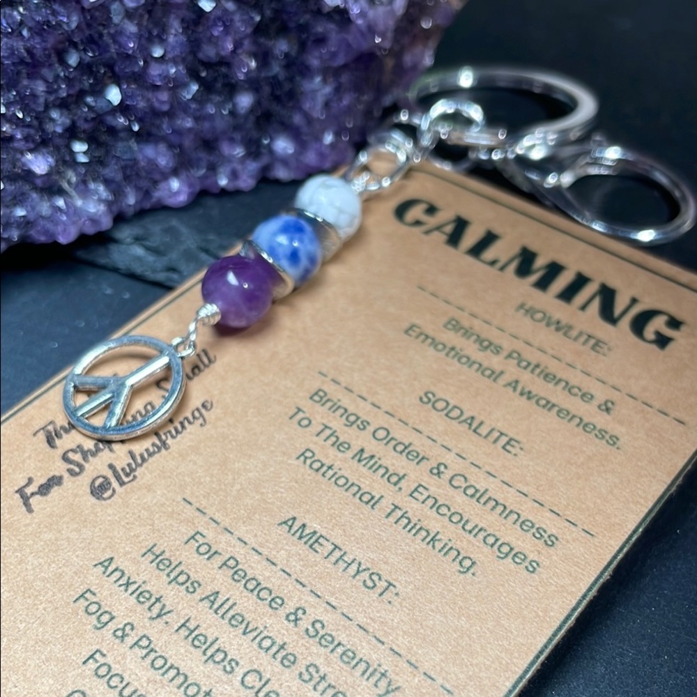 Calming Charm Card And Keychain With Genuine Gems